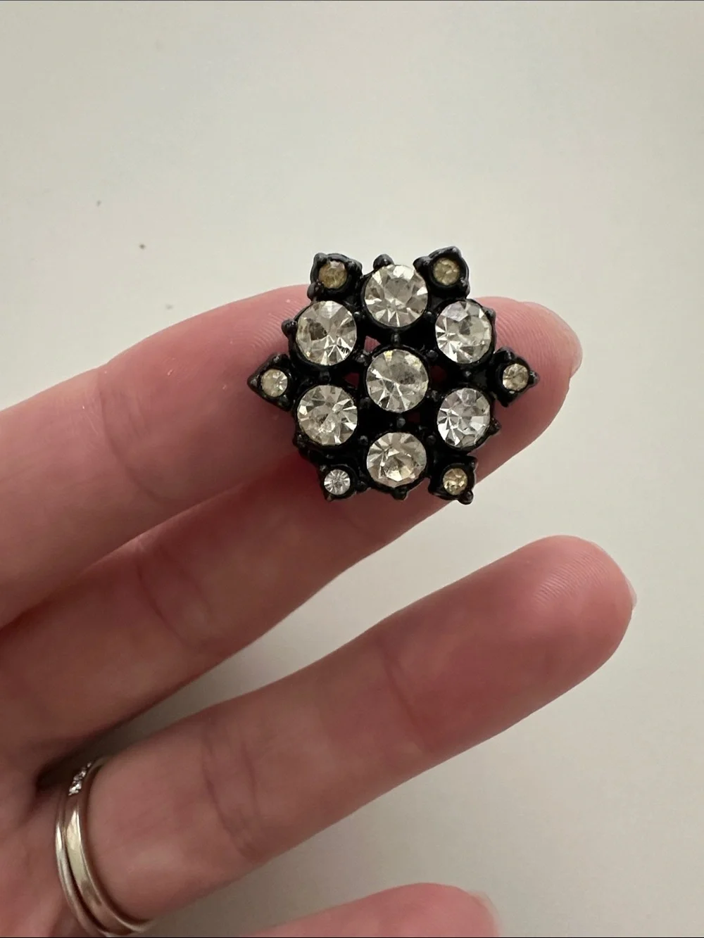Vintage Clear Crystal Cluster Brooch in Black Setting